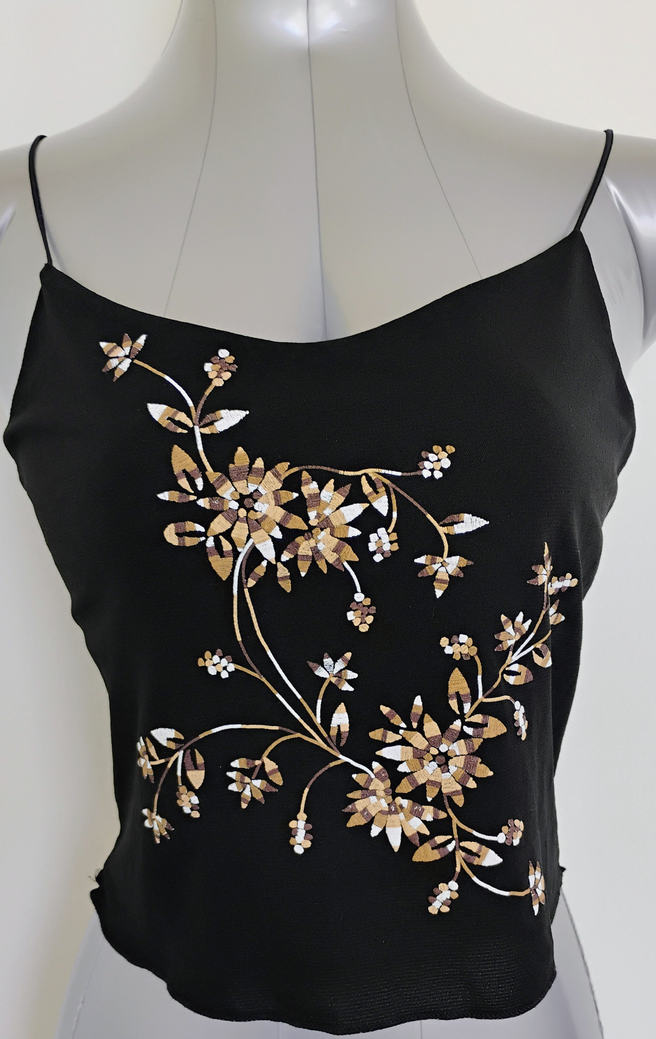 Black Floral Print Camisole with Built-In Support – Moda Intl | Short-Length Nylon Top