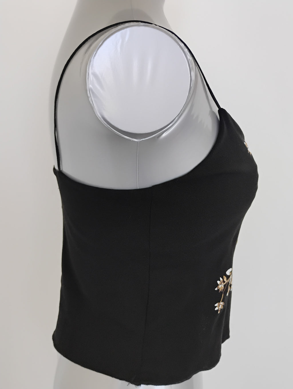 Black Floral Print Camisole with Built-In Support – Moda Intl | Short-Length Nylon Top